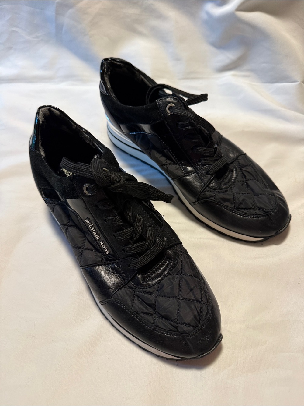 Michael Kors Quilted Platform Sneakers Black Leather Nylon Women’s 9.5